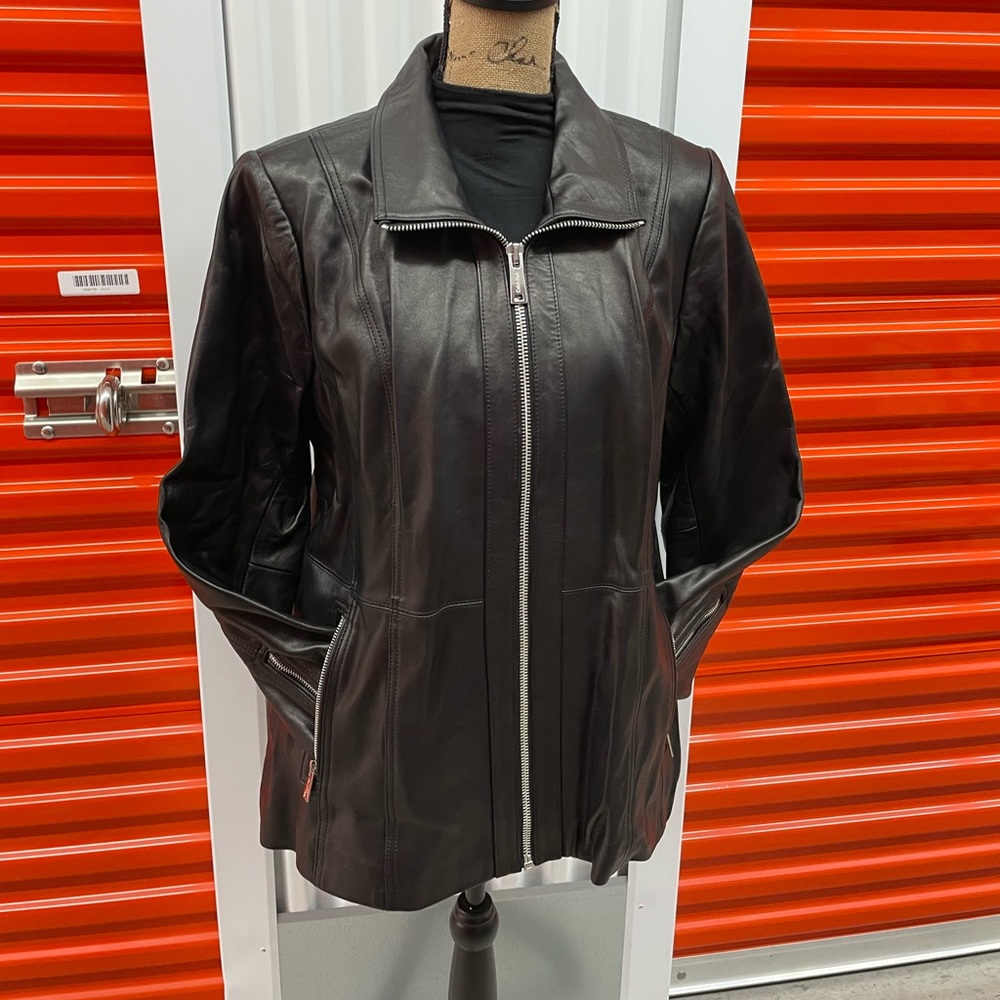 CALVIN KLEIN 1X SMOOTH SOFT BLACK LAMBSKIN LEATHER JACKET 🧥 😍NWT NEVER WORN!💕